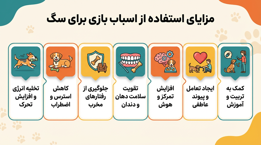 استفاده از اسباب بازی مناسب، نقش مهمی در سلامت جسمی و روانی سگ ها دارد و فقط به سرگرمی محدود نمی شود. در ادامه با ویژگی های استفاده از اسباب بازی های مخصوص سگ را بیان آشنا می شویم: